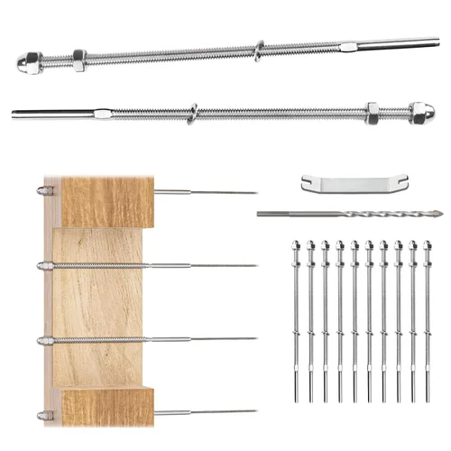 Vista 19 de Muzata Paquete de 10 accesorios de barandilla de cable negro de 1/8 pulgadas, tensor roscado a mano para poste de metal de 2 x 2 pulgadas, sistema
