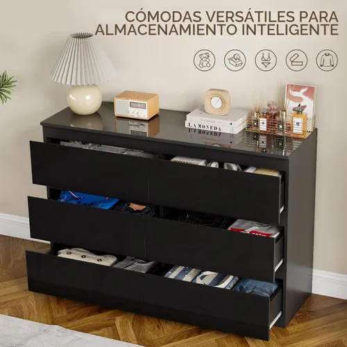 Vista 5 de Cómoda de 6 cajones para dormitorio, cómodas de madera de 47" de ancho, cómoda moderna con cajones para almacenamiento de ropa, organizador
