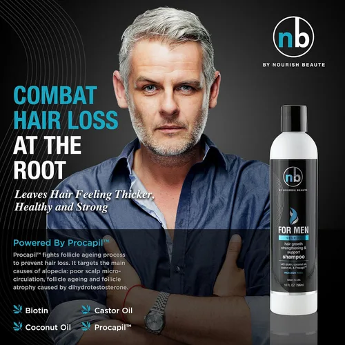 Vista 2 de Nourish Beaute Champú anti pérdida de cabello, soporte para el crecimiento del cabello para hombres con vitaminas