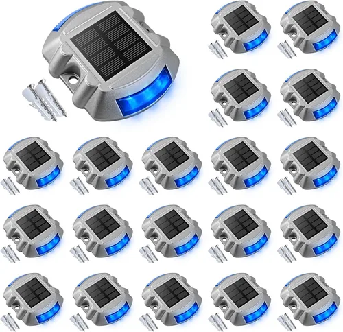 Vista 12 de VOLISUN Luces Solares de Cubierta de Navidad Luces de Muelle de Entrada, Paquete de 4 LED IP67 Impermeables Luz de Advertencia de Escalón para Rojo