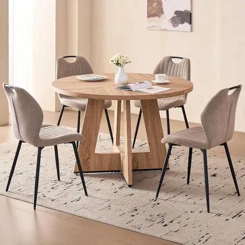 Vista 15 de Juego de mesa redonda de comedor de 47 pulgadas para 4, base en abanico, parte superior de 1.38 pulgadas de grosor, mesa de cocina de madera con 4