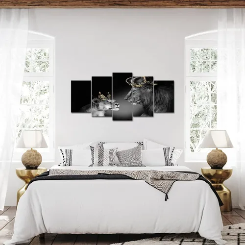 Vista 3 de KREATIVE ARTS 5 imágenes de león para decoración de pared para dormitorio, león africano, rey y reina con corona, arte de pared de animales salvajes