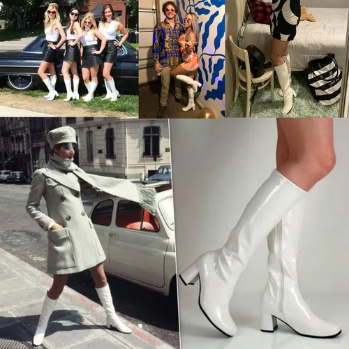 Vista 6 de Botas Go-Go para mujer, a media pantorrilla, de piel sintética, zapatos de baile con cremallera, botas de disfraz