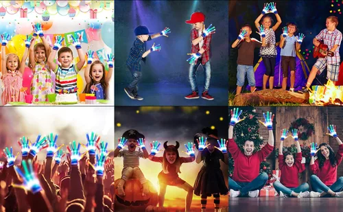 Vista 6 de LED Gloves For Kids Or Adults, Knuckles Costume Light Up Gloves, Cool Teen Boy Gifts, Christmas Party Gloves