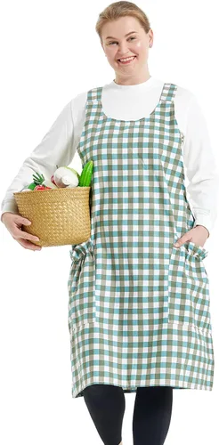 Vista 39 de Delantales grandes de talla grande para mujer con bolsillos de algodón y lino para hornear cocina