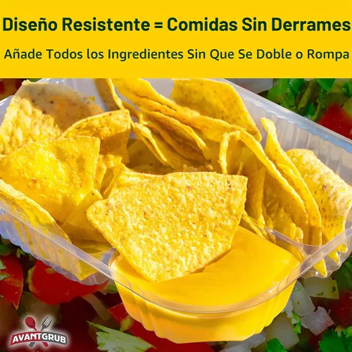 Vista 3 de Bandejas de plástico antiderrames. Barcos desechables de 2 compartimentos, ideales para aperitivos, aperitivos y alimentos justos. Grandes soportes