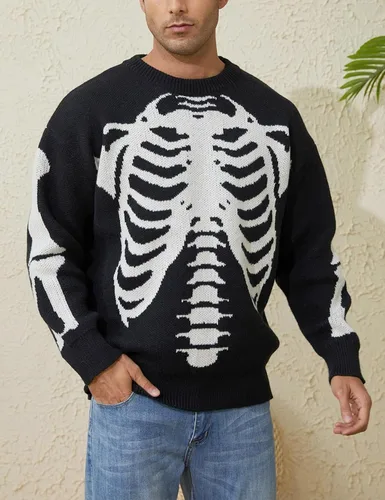 Vista 4 de Yimoon Suéteres de gran tamaño para hombre, con gráficos, casuales, de punto trenzado, lindo suéter unisex con cuello redondo retro para parejas