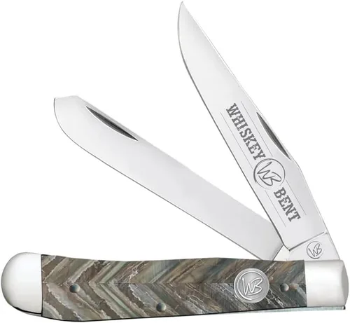 Vista 40 de WHISKEY BENT HAT CO. Navaja de bolsillo plegable tradicional Trapper de 4.125 pulgadas, longitud cerrada, cuchillas de acero inoxidable 440C (azteca)