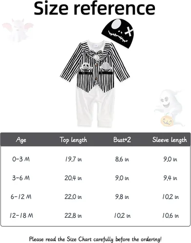 Vista 8 de RCPATERN Ropa de bebé de Halloween Mono de rayas blancas y negras para bebés de 0 a 24 meses