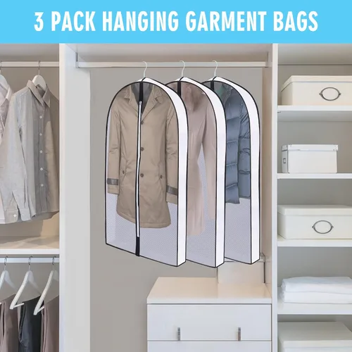 Vista 6 de Bolsas de ropa de 50 pulgadas para colgar ropa, fundas transparentes a prueba de trajes con refuerzos de 4 pulgadas para almacenamiento en armario