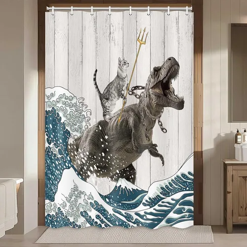 Vista 8 de Boziqr Divertidas cortinas de ducha para baño, bonita cortina de baño de elefante, luna, bosque, decoración rústica de granja, tela de poliéster