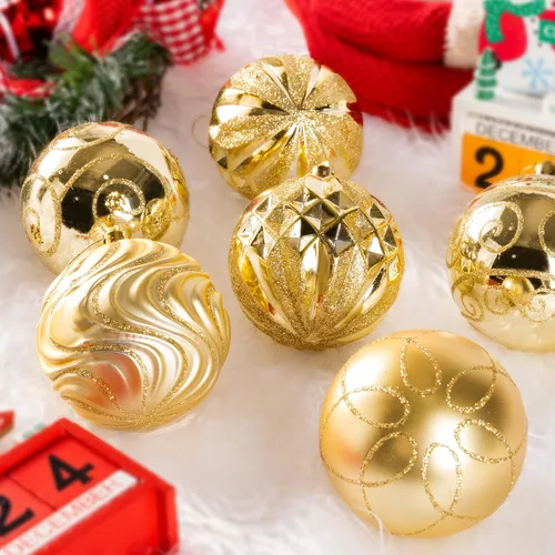 Vista 4 de Juego de adornos de bola de Navidad dorados de 3.15 pulgadas, 16 piezas de adornos dorados para árbol de Navidad, bolas colgantes grandes