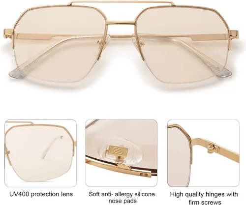 Vista 9 de SOJOS Trendy Aviator Sunglasses Mens Womens Retro Double Bridge Metal Frame Semi-Rimless Shades SJ1191