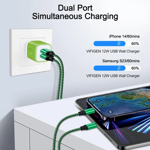 Vista 2 de Cargador de pared USB, salida USB, adaptador de enchufe USB doble, bloque de carga rápida, bloque de alimentación USB, enchufe USB, caja de carga