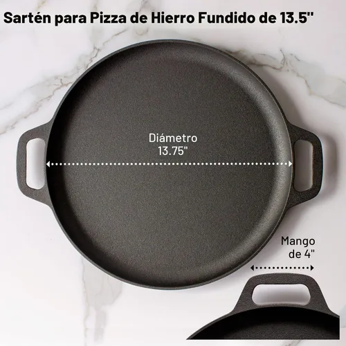 Vista 2 de Sartén para pizza de hierro fundido de 13.5 pulgadas con asas de bucle pre-sazonado