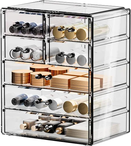 Vista 4 de Organizador de maquillaje grande de acrílico transparente, organizador de joyas, organizador de maquillaje perfecto y almacenamiento para tocador