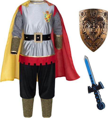 Vista 8 de Elibelle Disfraz medieval de caballero romano renacentista para niños con escudo y espada de espuma