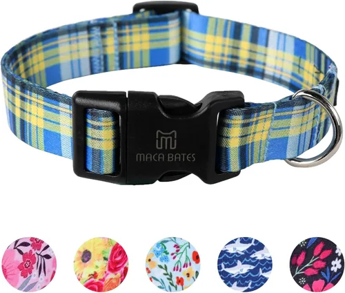 Vista 10 de Maca Bates - Collar de perro ajustable a cuadros para perros pequeños, medianos y grandes, con patrones, collares para perros para niños y niñas