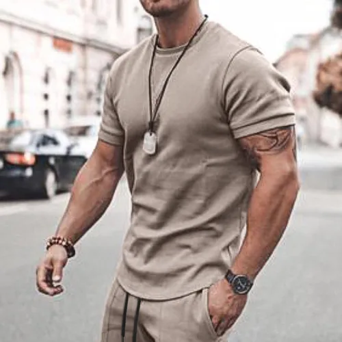 Vista 3 de Conjunto deportivo de verano de 2 piezas para hombre, camisetas de manga corta y pantalones cortos, conjunto deportivo deportivo deportivo