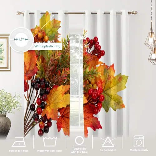 Vista 428 de Shrahala Orange Autumn Autumn Blackout Curtain Tiers, Fall Kitchen Valance Light Blocking Tier Drapes with Rod Pocket, 2 Pack 26 X 24 in
