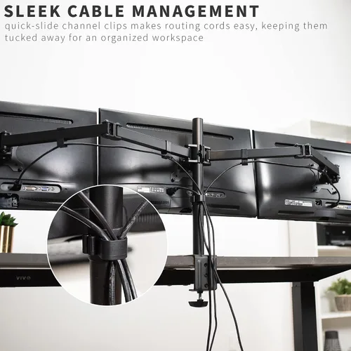 Vista 6 de VIVO Soporte de escritorio ajustable para monitor triple, soporte articulado, capacidad para 3 pantallas de hasta 24 pulgadas, negro, STAND-V003Y
