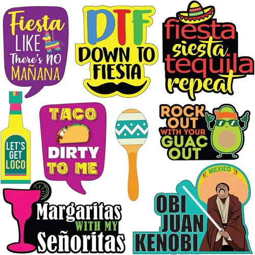 Vista 5 de Accesorios para cabina de fotos Fiesta - 40 piezas - Suministros para fiestas mexicanas del Cinco de Mayo, decoraciones y regalos