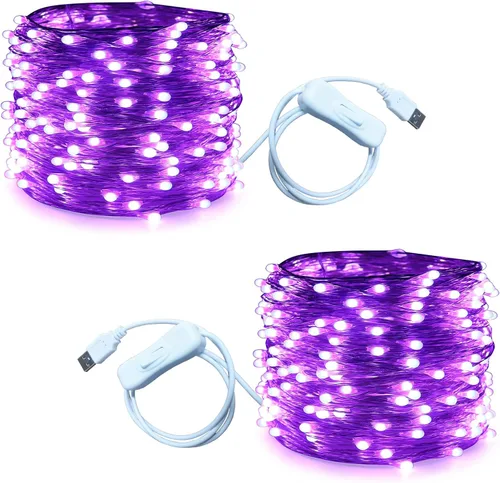 Vista 10 de RUICHEN Guirnalda de luces USB de 33 pies, 100 luces LED con interruptor de encendido/apagado (blanco cálido, paquete de 2)