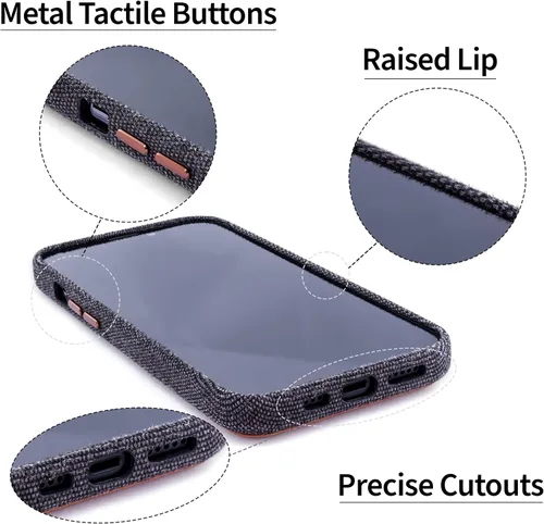 Vista 5 de Dockem Funda de tela para iPhone 13 con placa de metal integrada para montaje magnético, cartera de piel auténtica cosida con 2 ranuras para tarjeta