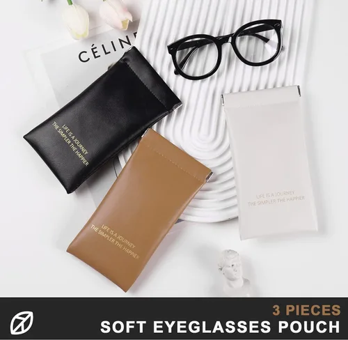Vista 3 de Paquete de 3 fundas suaves para lentes de lectura para mujeres, estuche portátil de cuero para lentes de lectura, paquete organizador de lentes