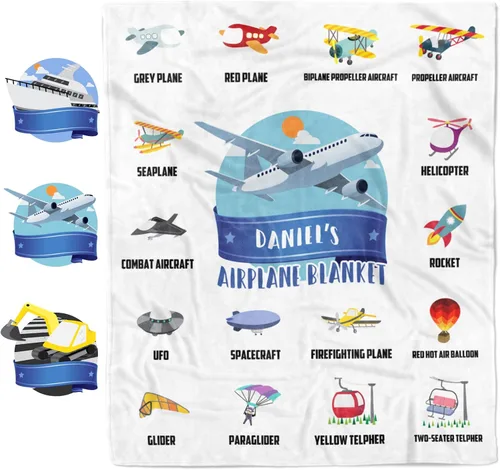 Vista 13 de Artsadd Mantas personalizadas con nombre y diseño de transporte para bebé niño de 30 x 40 pulgadas, manta personalizada de camión con nombre