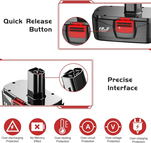 Vista 4 de Paquete de 2 repuestos C3 actualizados a 4500mAh para Craftsman 19.2V batería Ni-MH compatible con batería Craftsman 19.2V 315.115410 315.11485