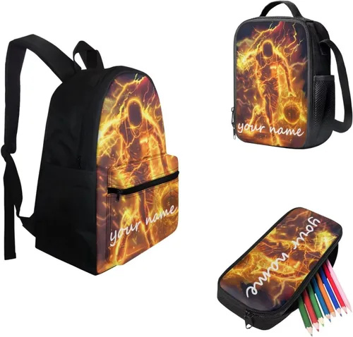 Vista 263 de FOR U DESIGNS Fuego baloncesto impreso niños escuela mochilas viaje mochila libro bolsa