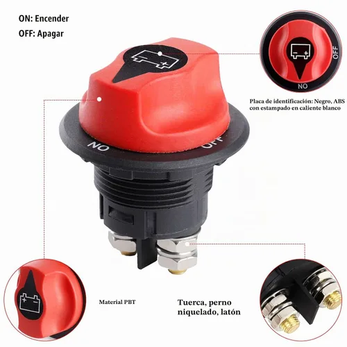 Vista 3 de Interruptor de desconexión de batería 12-48 V Interruptor de aislamiento de apagado de batería Máx. 32 V CC 100 A Cont 150 A INT Encendido y apagado