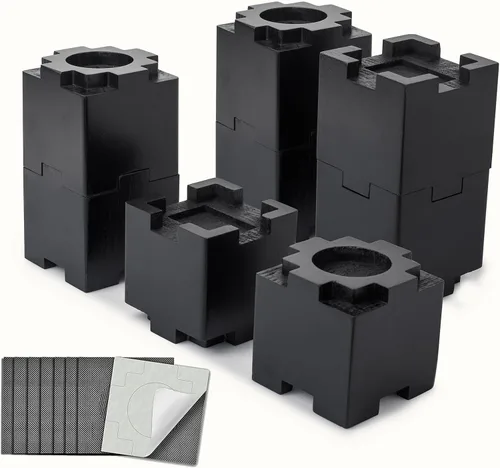 Vista 8 de Elevadores de madera de 3.5 pulgadas con almohadilla de goma antideslizante, elevadores de muebles resistentes y seguros, elevadores de cama Large