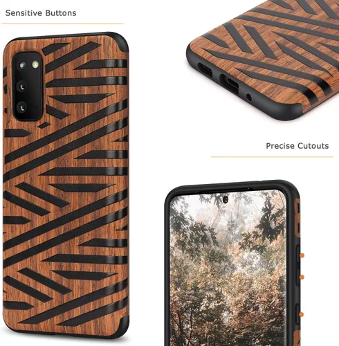 Vista 5 de Tasikar Funda compatible con Samsung Galaxy S20, diseño de grano de madera de fácil agarre (cuero y madera)
