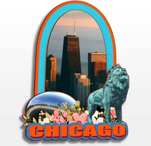 Vista 16 de Imán de madera para nevera de Chicago, Illinois, Estados Unidos, América, colección de madera, 3D, hecho a mano, recuerdos de la ciudad