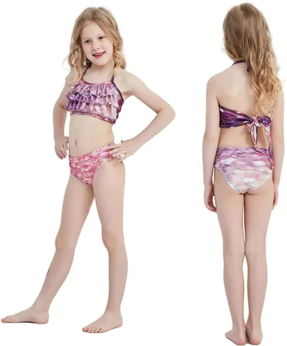 Vista 2 de Traje de baño de 6 piezas para niñas, cola de sirena para nadar, bikini para niños