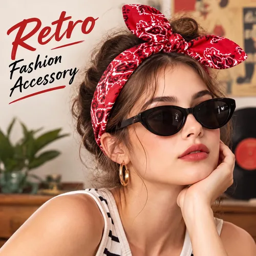 Vista 7 de Hicarer 2 diademas tipo bandana para mujeres y niñas, rojo, blanco