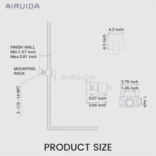 Vista 6 de Airuida Kit de Acabado de Válvula de Ducha de Una Sola Manija – Válvula de Instalación Empotrada de Latón para Montaje en Pared con Conexión