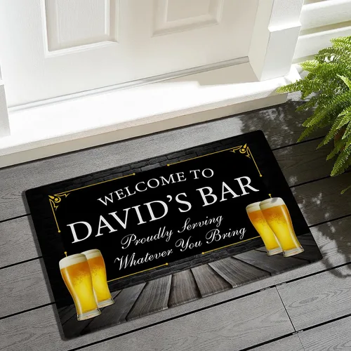 Vista 8 de Tapete personalizado de bienvenida para bar familiar, tapete para puerta con nombre personalizado, cualquier barra de nombre, alfombra de puerta
