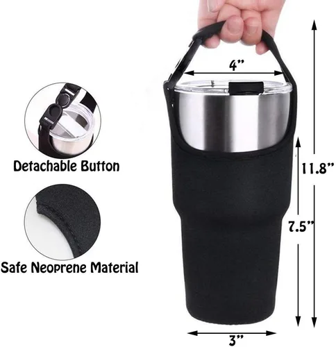 Vista 3 de Funda de neopreno con asa de transporte para vasos de 30 onzas con correa para el hombro, apta para YETI, Rtic, Atlin, Ozark Trail, Rambler, funda
