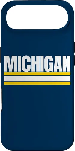 Vista 27 de Michigan - Carcasa para iPhone 17, diseño tradicional de líneas de rayas amarillas/blancas