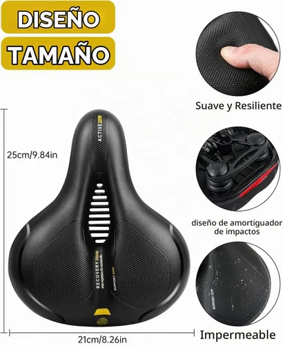 Vista 2 de MSDADA Cómodo cojín para asiento de bicicleta, asiento de bicicleta ancho cómodo para hombres y mujeres con doble absorción de impactos, acolchado