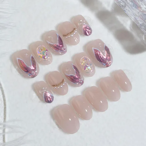 Vista 9 de LIGHT RAIN - Uñas a presión de longitud media, con diseño de galaxia Andromeda, uñas postizas de gel, reutilizables, de lujo, de siete capas