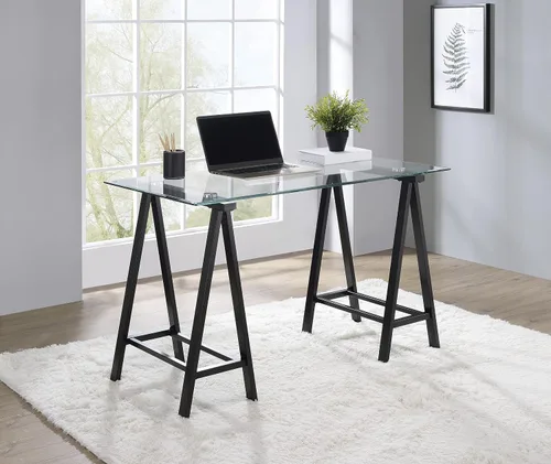 Vista 9 de OSP Home Furnishings Middleton Escritorio de 47 pulgadas con parte superior de vidrio biselado transparente, base negra