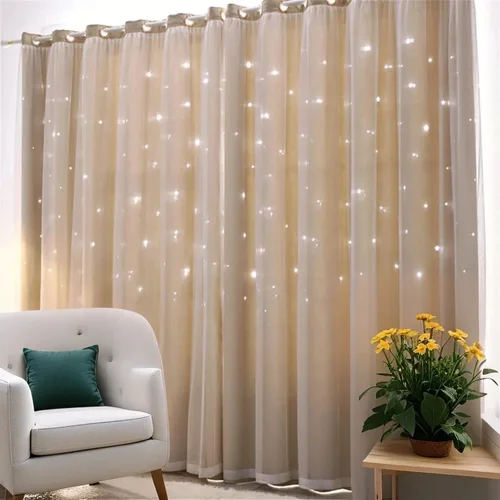 Vista 2 de Abreeze - Cortinas blackout con estrellas, de doble capa, con velo blanco y ojales superiores, para combinar, ideal para sala, y dormitorio, 1 panel
