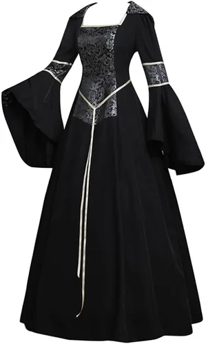 Vista 2 de CosplayDiy Disfraz de bruja gótica medieval para mujer, disfraz de vampiro medieval con capucha
