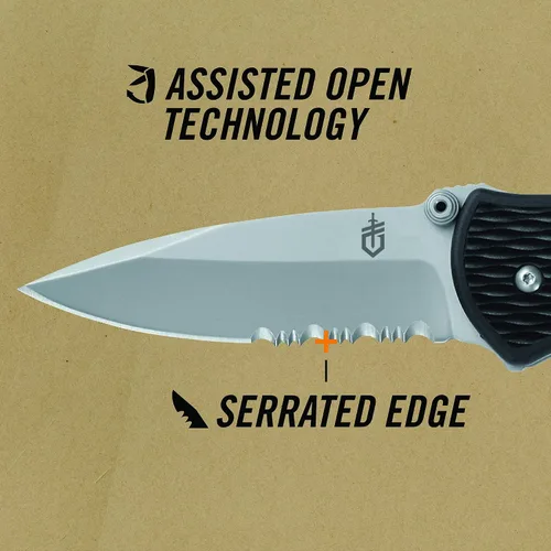 Vista 2 de Gerber Gear FAST Draw Cuchillo de Bolsillo, Cuchillo Plegable EDC de Apertura Asistida, Filo Dentado