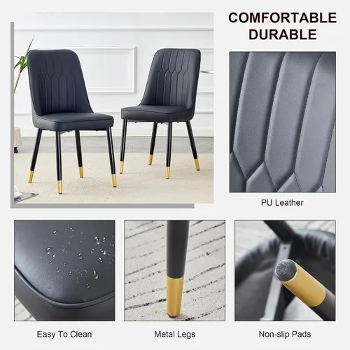 Vista 6 de Juego de mesa de comedor de 5 piezas, juego de mesa de comedor moderno de mármol de 63 pulgadas para 4, juego de mesa de cocina blanca para 4, juego