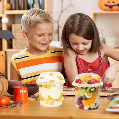 Vista 7 de Recipientes de Comida Desechables Con Tapas Y Cucharas Paquete de 50 de 24oz Vasos Para Parfait Postre Ensalada de Frutas Para Llevar Preparación
